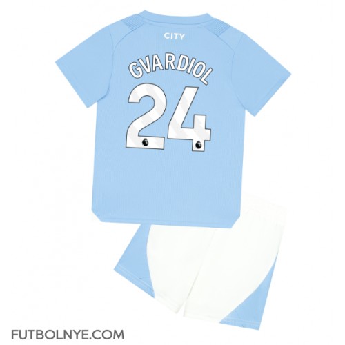 Camiseta Manchester City Josko Gvardiol #24 Primera Equipación para niños 2023-24 manga corta (+ pantalones cortos)